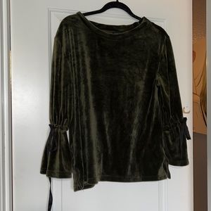 Velvet olive green tunic top with ties on bell sleeves